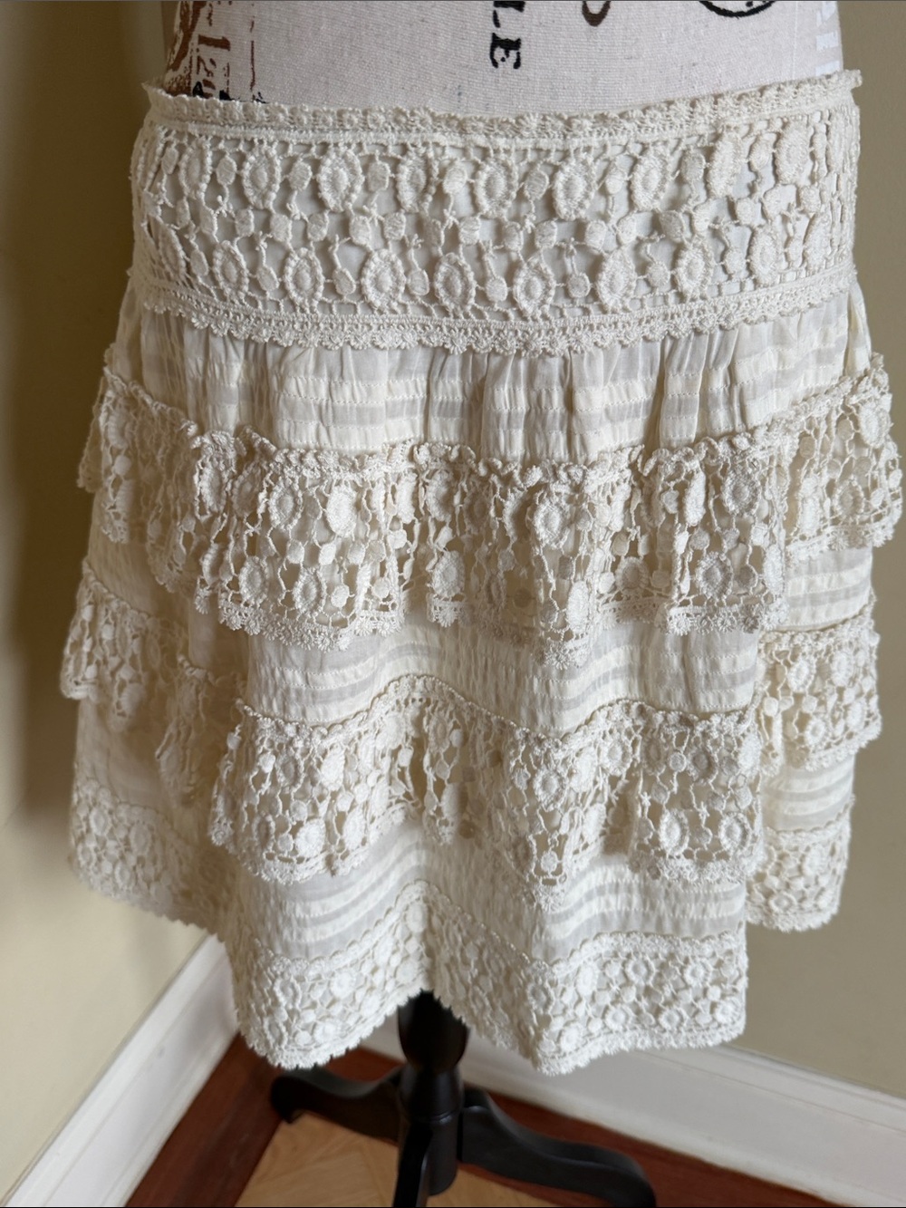 NWT Leifsdotrir Cream Tiered Crochet Lace Skirt